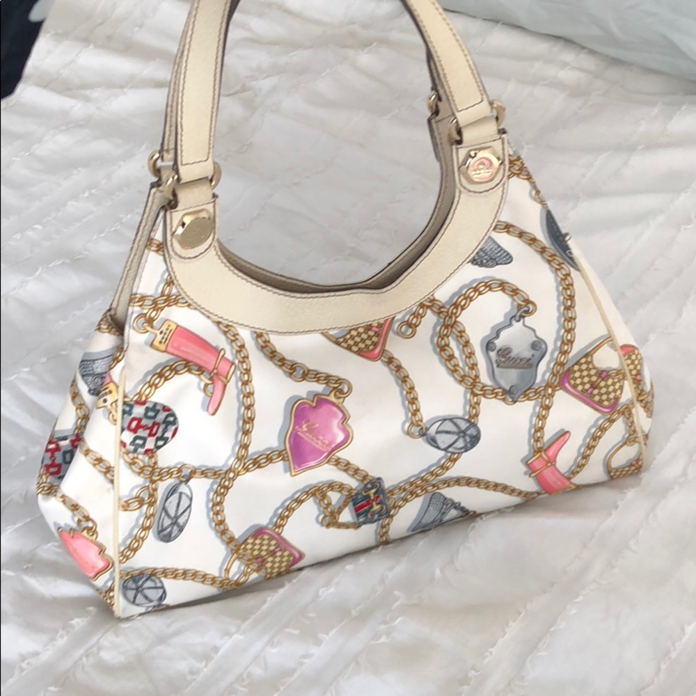SOLD Gucci satin and leather tote satchel dust bag - Picture 1 of 8